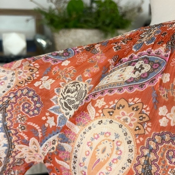 Sundance Silk Semi See Trough Silk Paisley Button Up Blouse - Picture 7 of 11